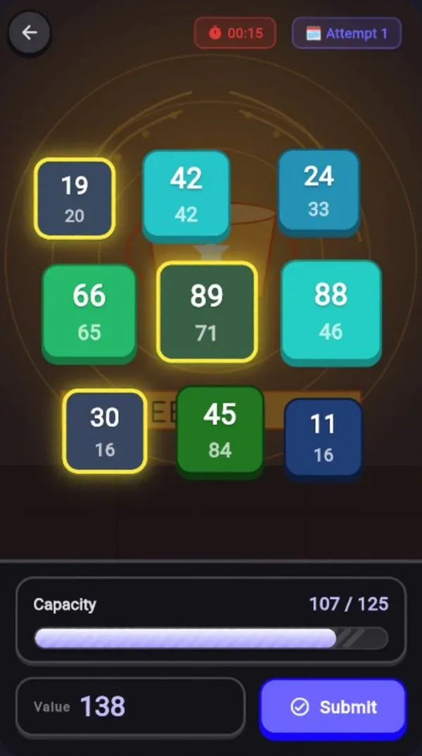 Deuxième écran de l'application Nap'Sac